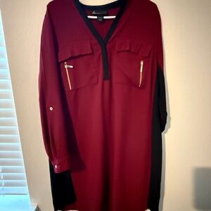 Lane Bryant Burgundy and Black Long Sleeve Dress